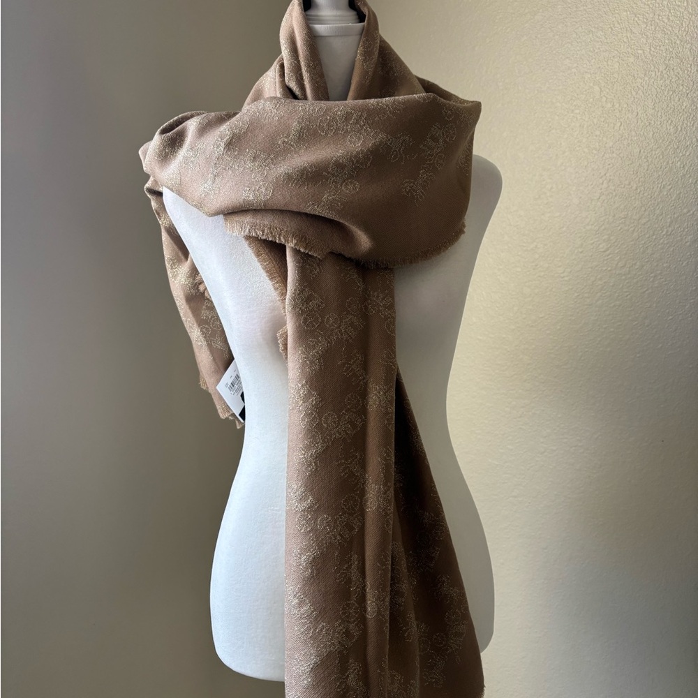 COACH-Oversized Metallic Gold Logo Scarf